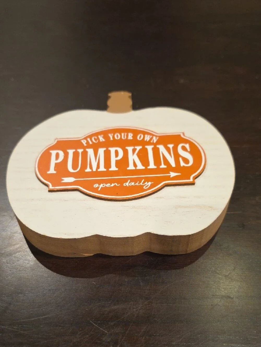 Rustic White Pumpkin Sign with Orange 'Pumpkins' Label - Home Decor